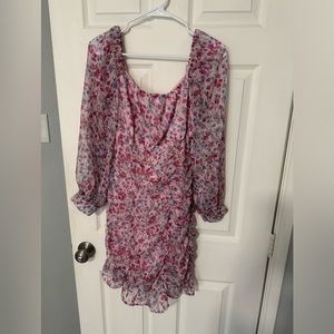 Eilly Bazar Pink and purple floral dress size large lantern sleeves